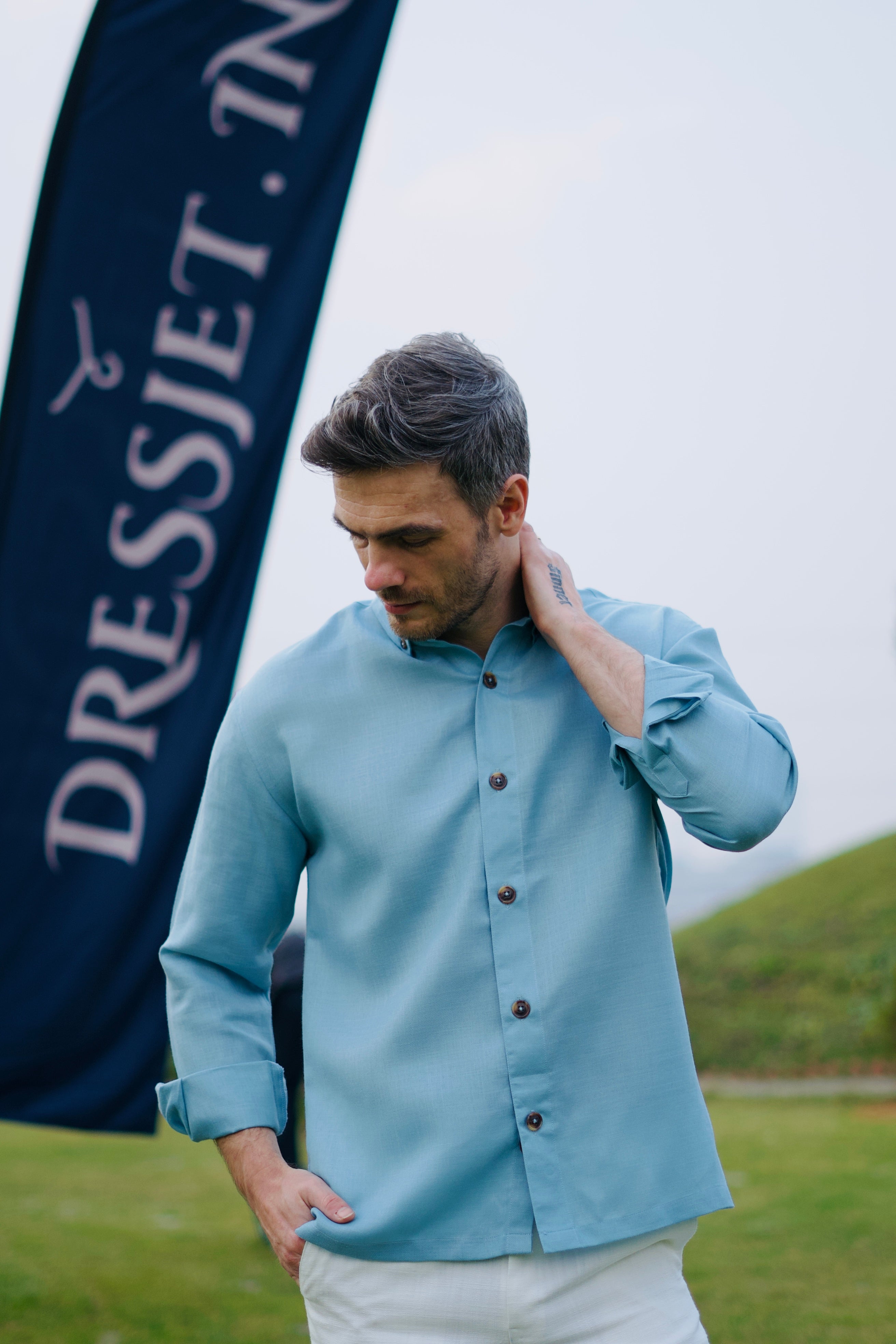 The Baby Blue Casablanca Style 5 Button Shirt